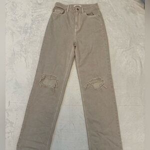 PacSun Tan Distressed High Waist Straight Leg Jeans